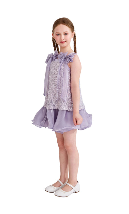 kids atelier tulleen Purple Aurielle Beaded Bow Dress