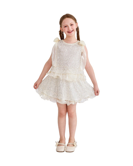 kids atelier tulleen Ivory Althea Glitter Ruffle Skirt Set