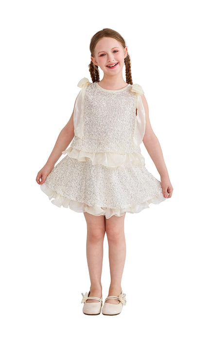 kids atelier tulleen Ivory Althea Glitter Ruffle Skirt Set
