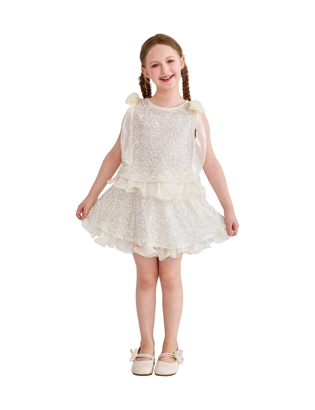 kids atelier tulleen Ivory Althea Glitter Ruffle Skirt Set