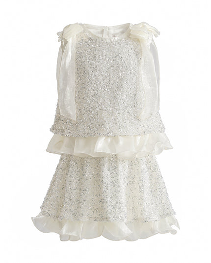 kids atelier tulleen Ivory Althea Glitter Ruffle Skirt Set