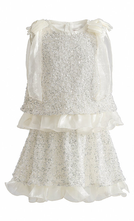 kids atelier tulleen Ivory Althea Glitter Ruffle Skirt Set