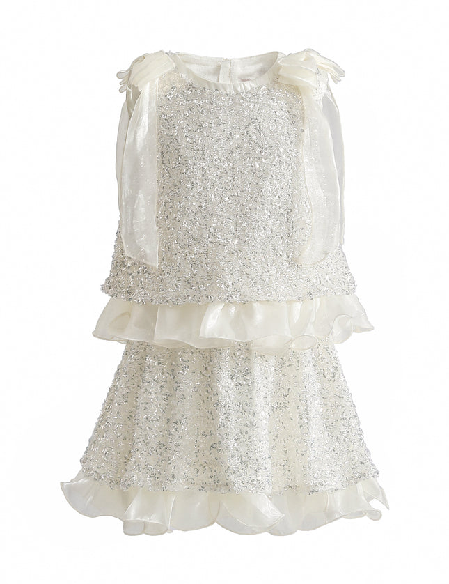 kids atelier tulleen Ivory Althea Glitter Ruffle Skirt Set