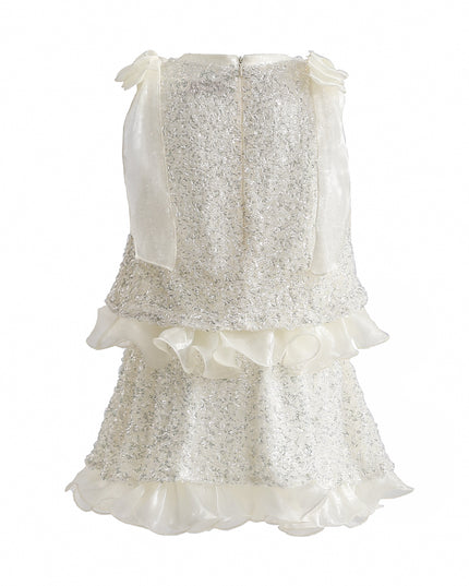 kids atelier tulleen Ivory Althea Glitter Ruffle Skirt Set