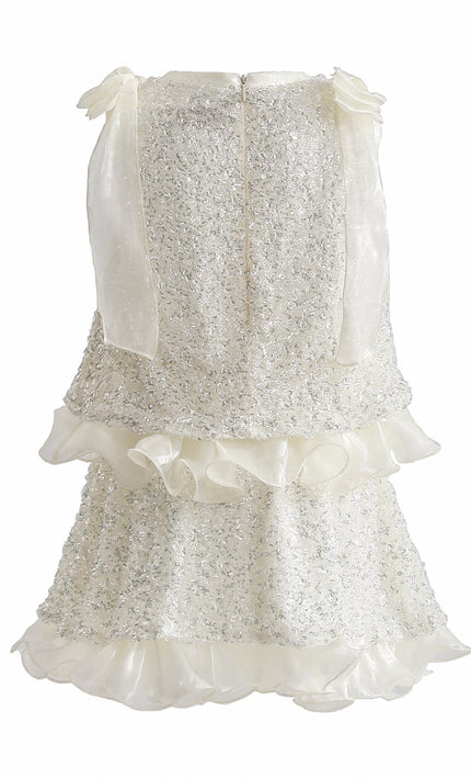 kids atelier tulleen Ivory Althea Glitter Ruffle Skirt Set