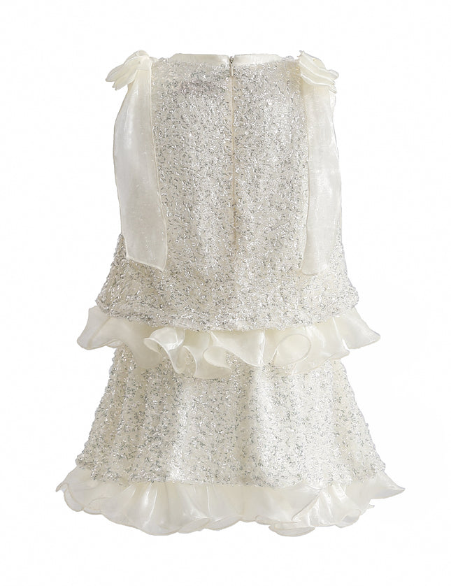 kids atelier tulleen Ivory Althea Glitter Ruffle Skirt Set
