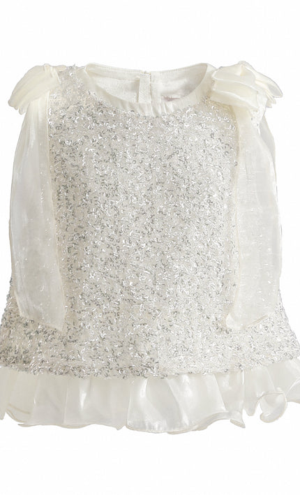kids atelier tulleen Ivory Althea Glitter Ruffle Skirt Set