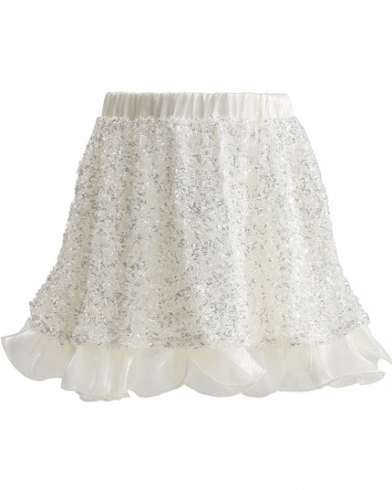 kids atelier tulleen Ivory Althea Glitter Ruffle Skirt Set