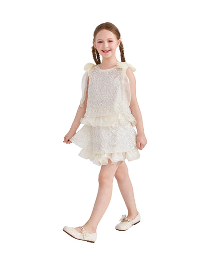 kids atelier tulleen Ivory Althea Glitter Ruffle Skirt Set