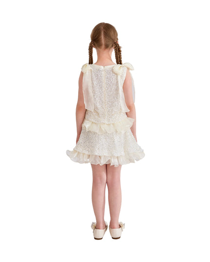 kids atelier tulleen Ivory Althea Glitter Ruffle Skirt Set