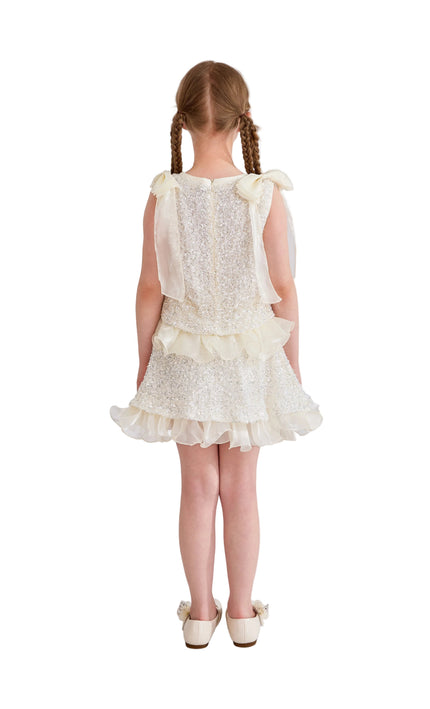 kids atelier tulleen Ivory Althea Glitter Ruffle Skirt Set