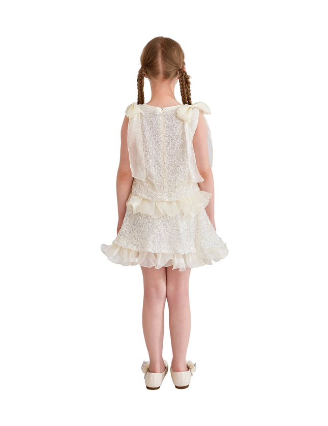 kids atelier tulleen Ivory Althea Glitter Ruffle Skirt Set