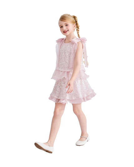 kids atelier tulleen Pink Althea Glitter Ruffle Skirt Set