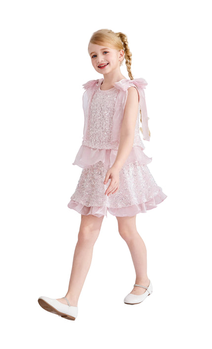 kids atelier tulleen Pink Althea Glitter Ruffle Skirt Set