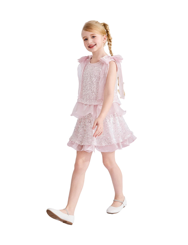 kids atelier tulleen Pink Althea Glitter Ruffle Skirt Set