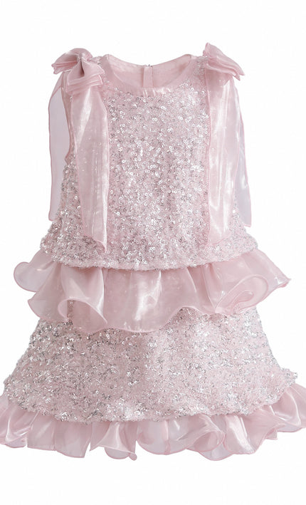 kids atelier tulleen Pink Althea Glitter Ruffle Skirt Set