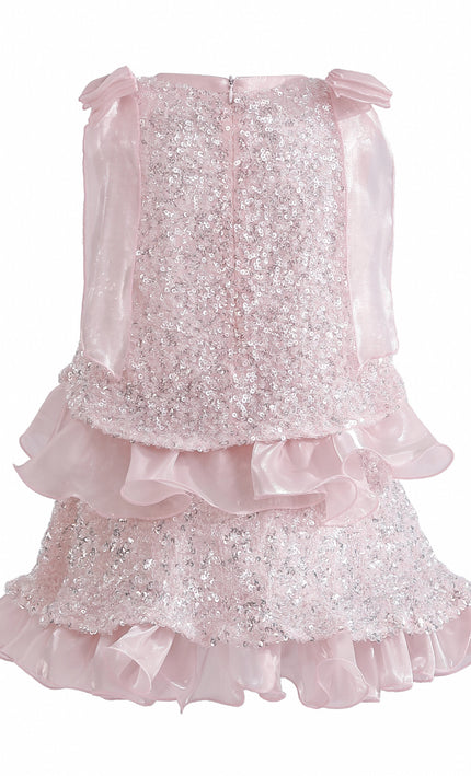 kids atelier tulleen Pink Althea Glitter Ruffle Skirt Set