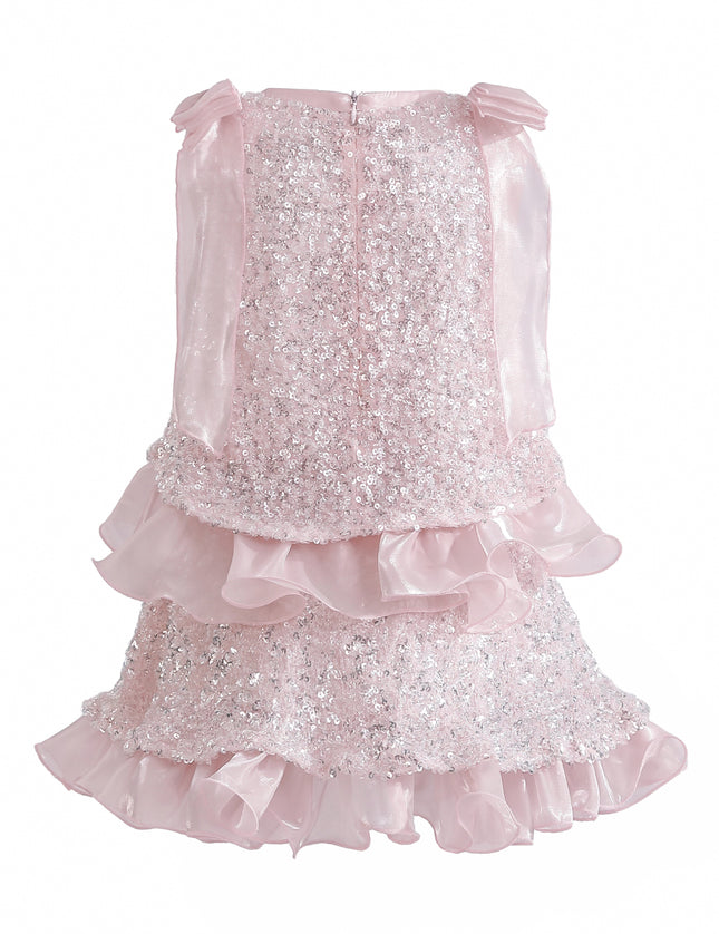 kids atelier tulleen Pink Althea Glitter Ruffle Skirt Set