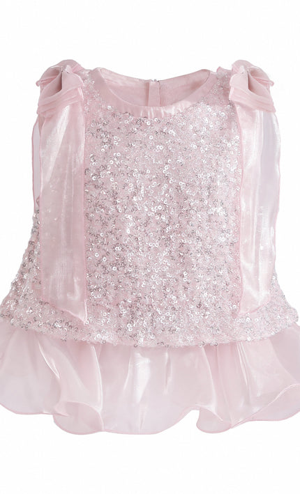 kids atelier tulleen Pink Althea Glitter Ruffle Skirt Set
