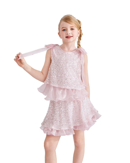 kids atelier tulleen Pink Althea Glitter Ruffle Skirt Set