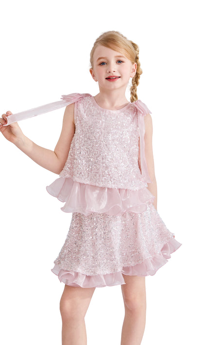 kids atelier tulleen Pink Althea Glitter Ruffle Skirt Set
