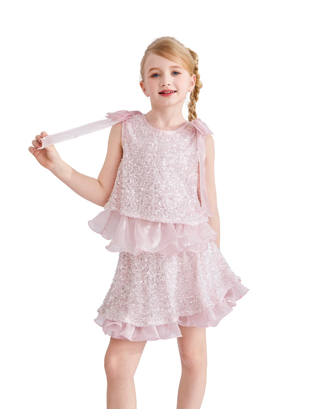 kids atelier tulleen Pink Althea Glitter Ruffle Skirt Set