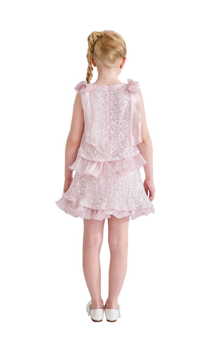 kids atelier tulleen Pink Althea Glitter Ruffle Skirt Set