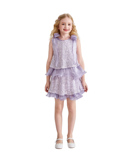 kids atelier tulleen Purple Althea Glitter Ruffle Skirt Set