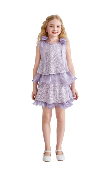 kids atelier tulleen Purple Althea Glitter Ruffle Skirt Set