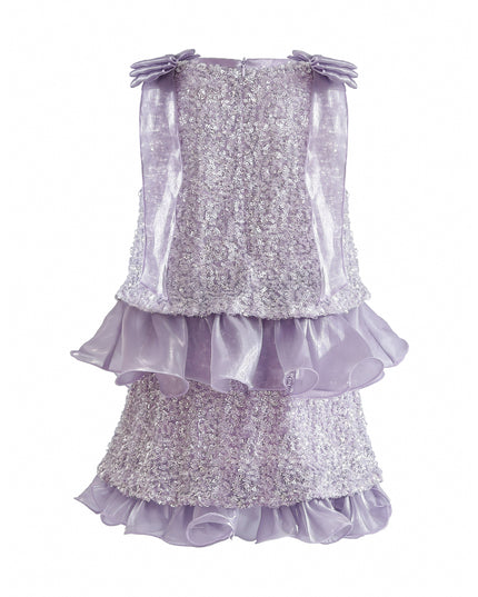 kids atelier tulleen Purple Althea Glitter Ruffle Skirt Set