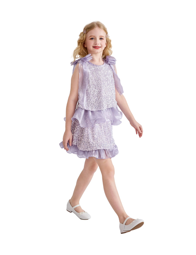 kids atelier tulleen Purple Althea Glitter Ruffle Skirt Set