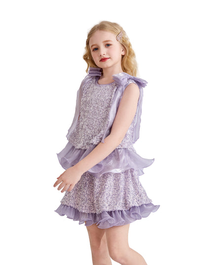 kids atelier tulleen Purple Althea Glitter Ruffle Skirt Set