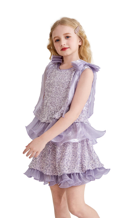 kids atelier tulleen Purple Althea Glitter Ruffle Skirt Set