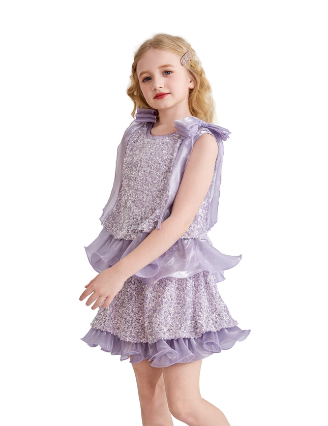 kids atelier tulleen Purple Althea Glitter Ruffle Skirt Set