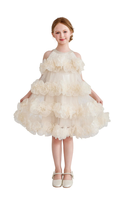 kids atelier tulleen Cream Elysia Tiered Ruffle Dress