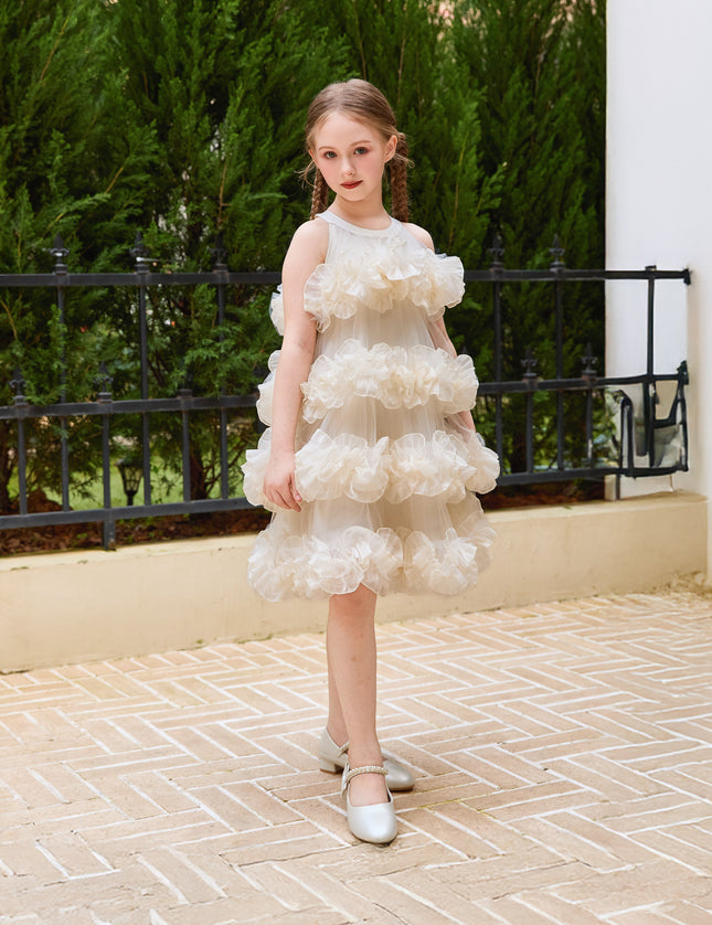 kids atelier tulleen Cream Elysia Tiered Ruffle Dress