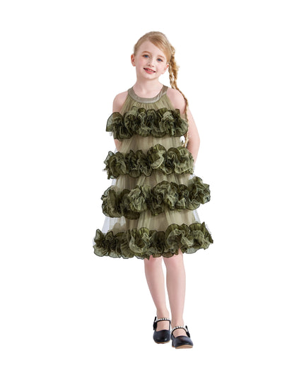 kids atelier tulleen Green Elysia Tiered Ruffle Dress