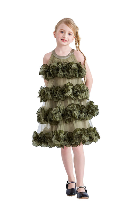 kids atelier tulleen Green Elysia Tiered Ruffle Dress