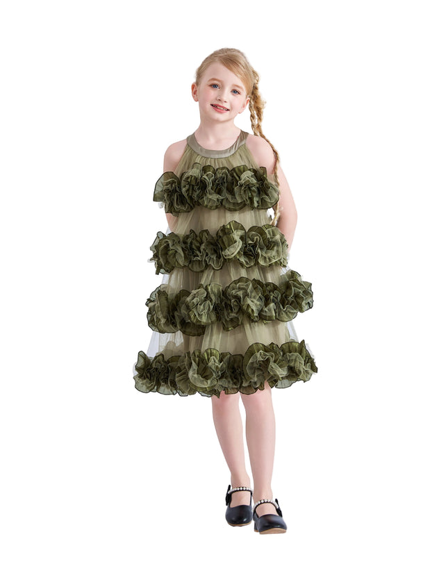 kids atelier tulleen Green Elysia Tiered Ruffle Dress