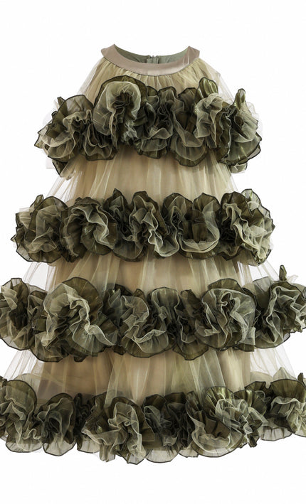 kids atelier tulleen Green Elysia Tiered Ruffle Dress