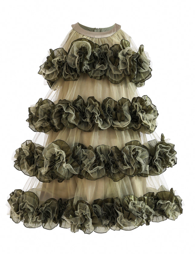 kids atelier tulleen Green Elysia Tiered Ruffle Dress