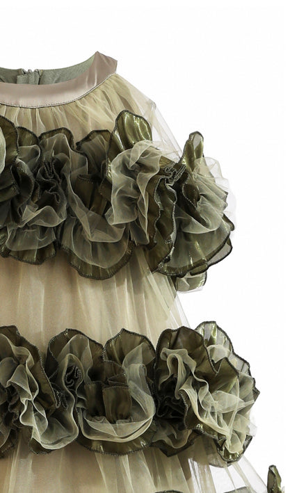 kids atelier tulleen Green Elysia Tiered Ruffle Dress