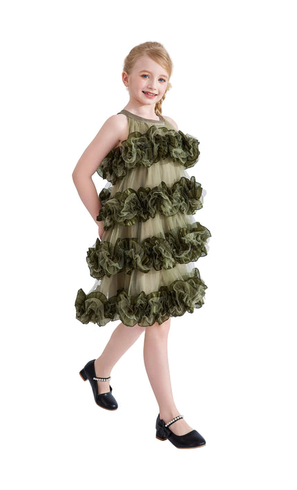 kids atelier tulleen Green Elysia Tiered Ruffle Dress