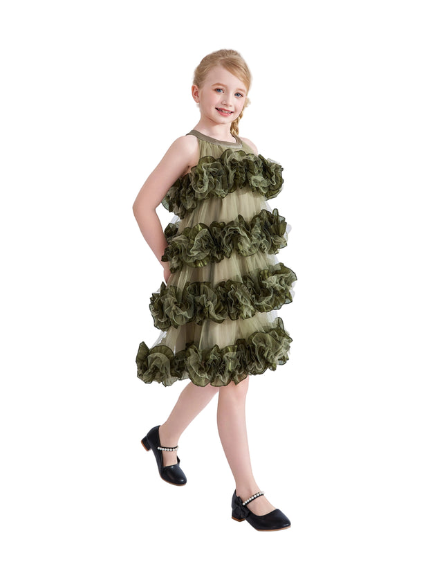 kids atelier tulleen Green Elysia Tiered Ruffle Dress