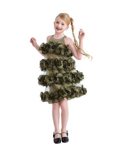 kids atelier tulleen Green Elysia Tiered Ruffle Dress