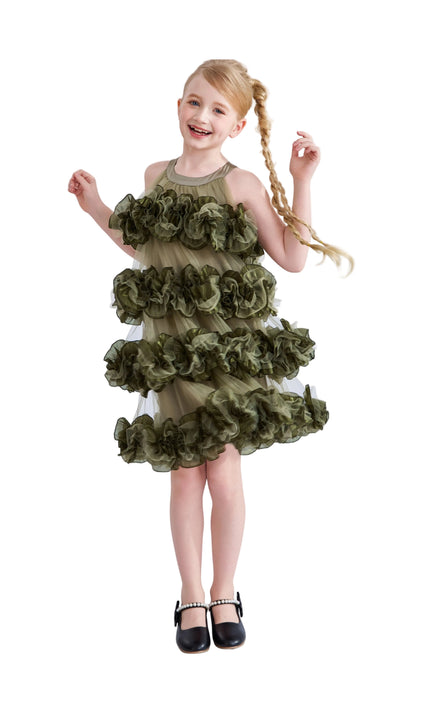 kids atelier tulleen Green Elysia Tiered Ruffle Dress