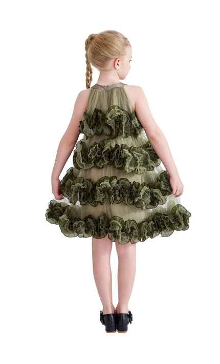 kids atelier tulleen Green Elysia Tiered Ruffle Dress