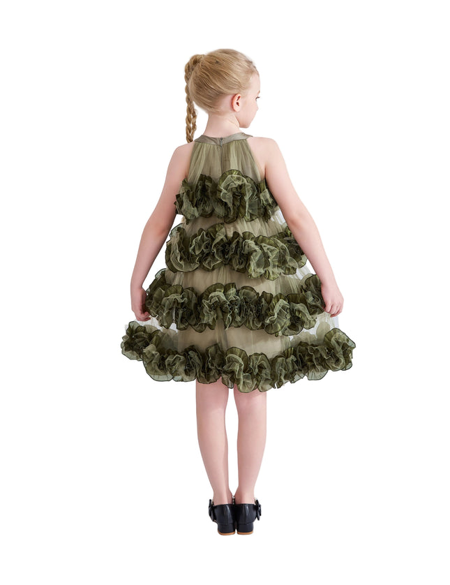 kids atelier tulleen Green Elysia Tiered Ruffle Dress