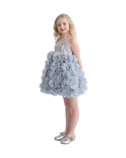 Blue Arabella Glitter Ruffle Dress