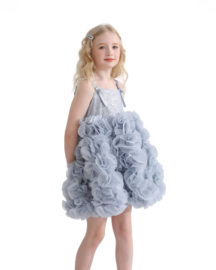 Blue Arabella Glitter Ruffle Dress